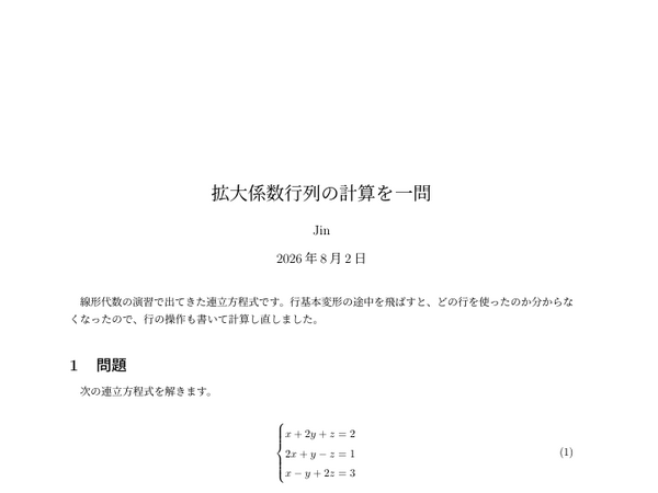 拡大係数行列の計算を一問の1ページ目